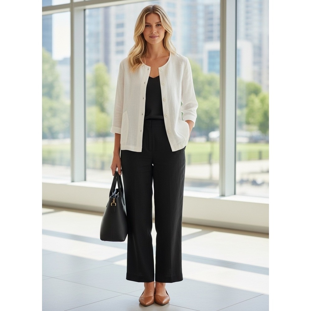 J. Jill Linen Button Front Blazer Jacket Womens Sz XS White Resortwear Lagenlook